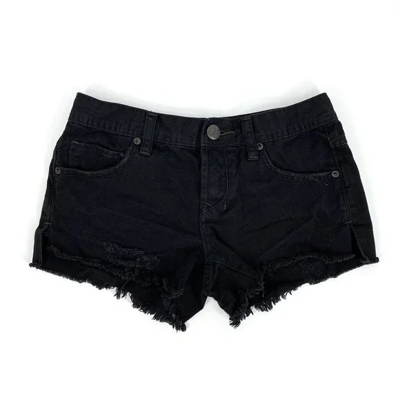 Free People Denim Shorts Sharkbite Black Button Fly Fray Hem Distress - Picture 4 of 10